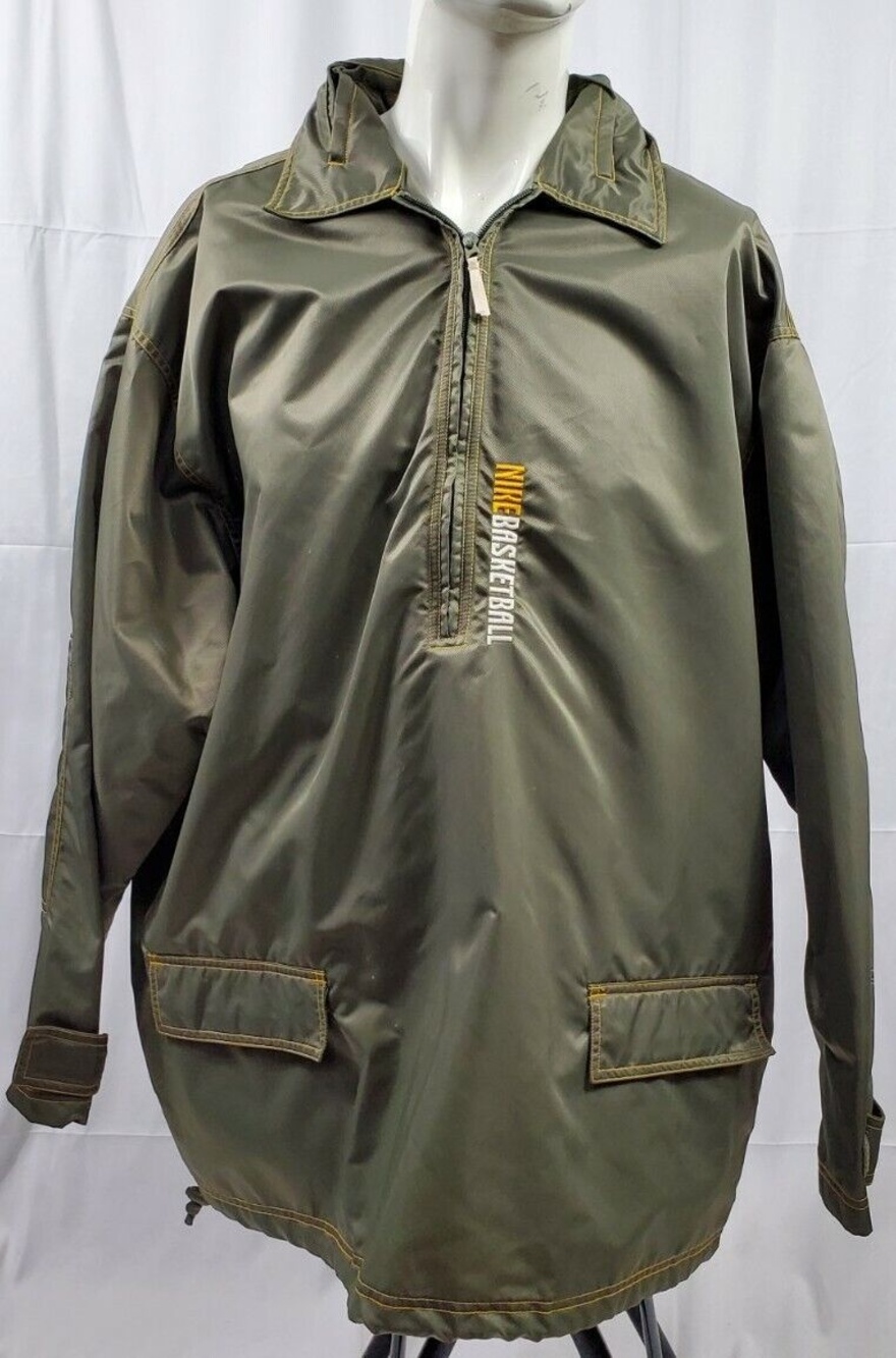 NIKE Basketball Men’s Windbreaker Jacket XL Green Hood Pullover Nylon Vintage